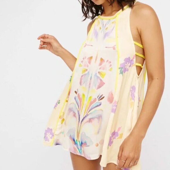 Free People Dream Free Boho Silky Strappy Sleeveless Tunic Top Mini Dress - Picture 10 of 10